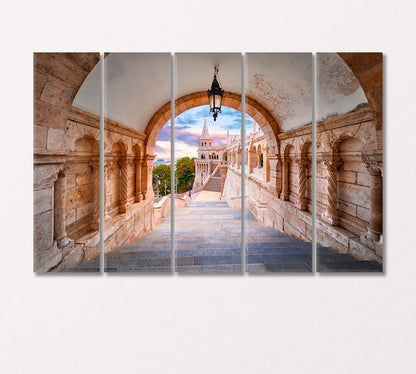 View of Fisherman's Bastion Castle Budapest Hungary Canvas Print-Canvas Print-CetArt-5 Panels-36x24 inches-CetArt