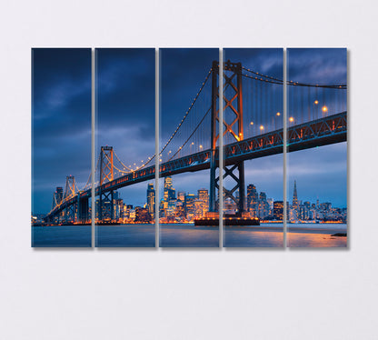 Downtown San Francisco with Oakland Bridge USA Canvas Print-Canvas Print-CetArt-5 Panels-36x24 inches-CetArt