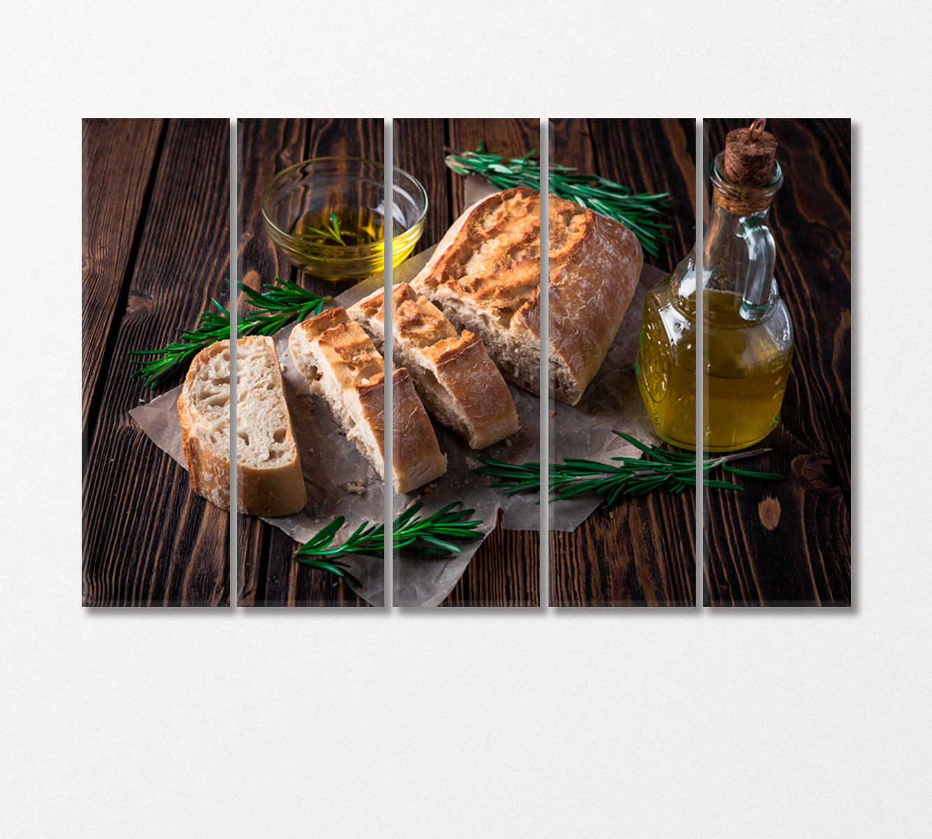 Sliced Italian Bread Ciabatta with Rosemary Canvas Print-Canvas Print-CetArt-5 Panels-36x24 inches-CetArt