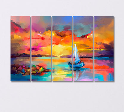 Sailboat in Sea Canvas Print-Canvas Print-CetArt-5 Panels-36x24 inches-CetArt