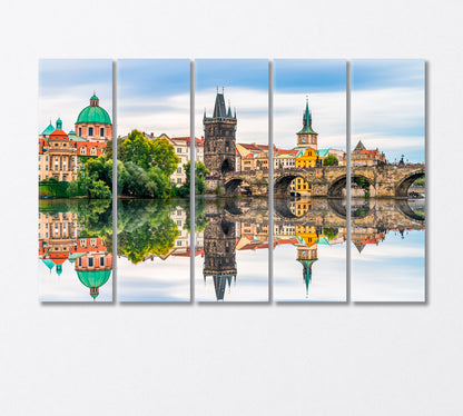 Charles Bridge at Dawn with Reflection in Prague Czech Republic Canvas Print-Canvas Print-CetArt-5 Panels-36x24 inches-CetArt