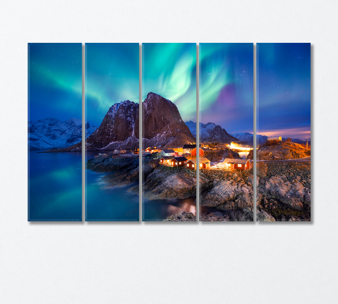 Northern Lights the Lofoten Islands Norway Canvas Print-Canvas Print-CetArt-5 Panels-36x24 inches-CetArt