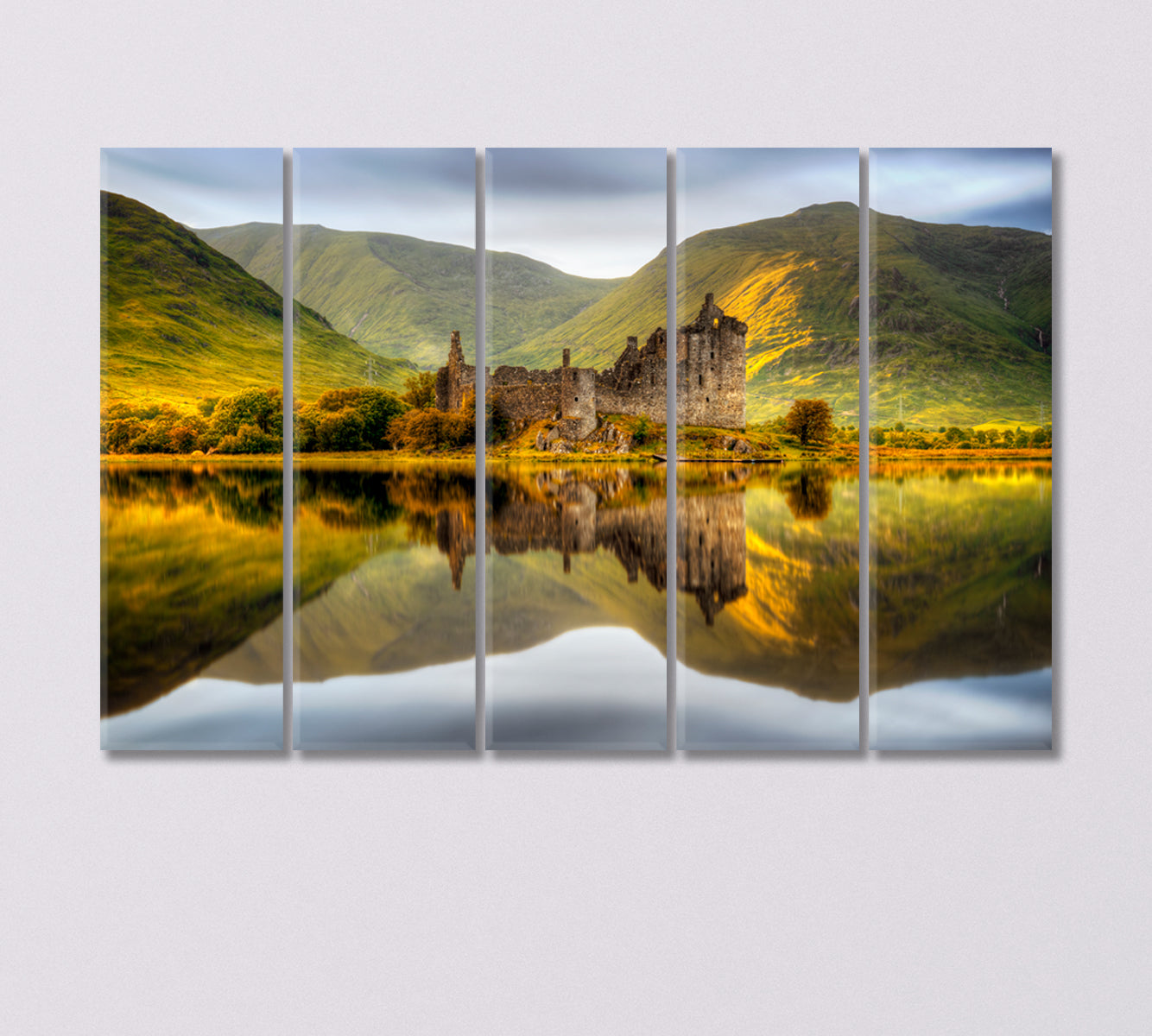 Kilchurn Castle Reflections in River Loch Awe Scotland Canvas Print-Canvas Print-CetArt-5 Panels-36x24 inches-CetArt