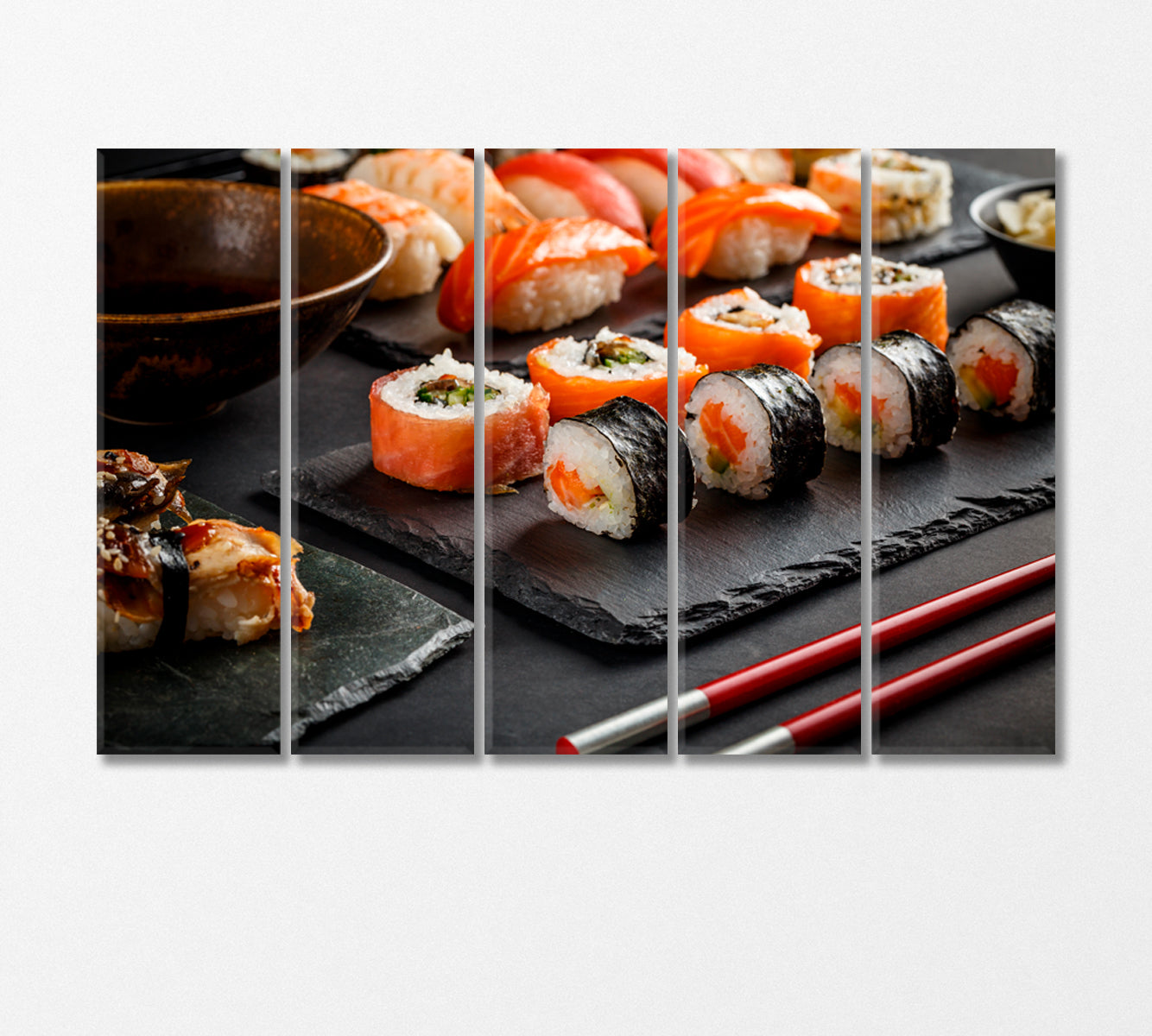 Different Kinds of Sushi Rolls Canvas Print-Canvas Print-CetArt-5 Panels-36x24 inches-CetArt