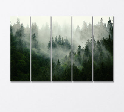 Misty Landscape with Fir Forest Canvas Print-Canvas Print-CetArt-5 Panels-36x24 inches-CetArt