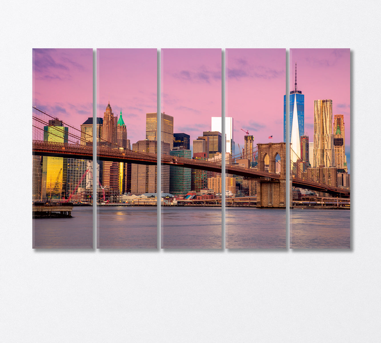 Brooklyn Bridge Sunrise Manhattan New York Canvas Print-Canvas Print-CetArt-5 Panels-36x24 inches-CetArt