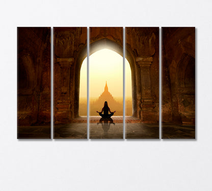 Woman Meditating in Buddhist Temple Canvas Print-Canvas Print-CetArt-5 Panels-36x24 inches-CetArt