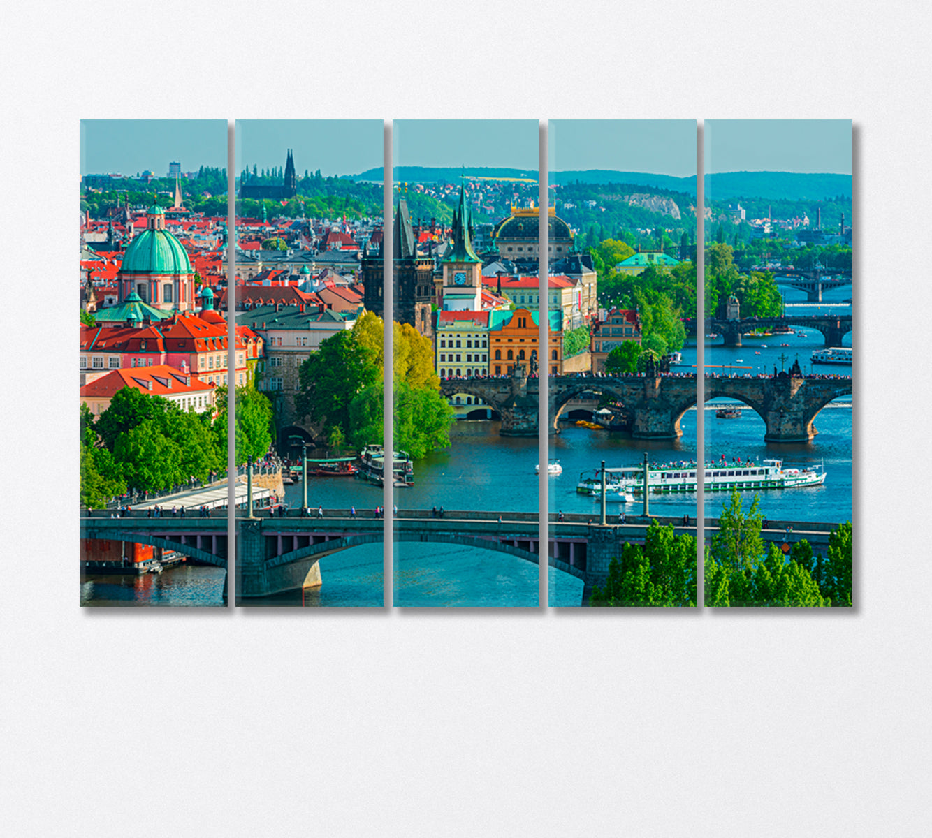 Scenic View on Bridges Over Vltava River Prague Canvas Print-Canvas Print-CetArt-5 Panels-36x24 inches-CetArt