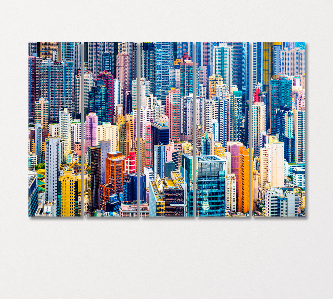 Colorful Hong Kong Skyscrapers Canvas Print-Canvas Print-CetArt-5 Panels-36x24 inches-CetArt