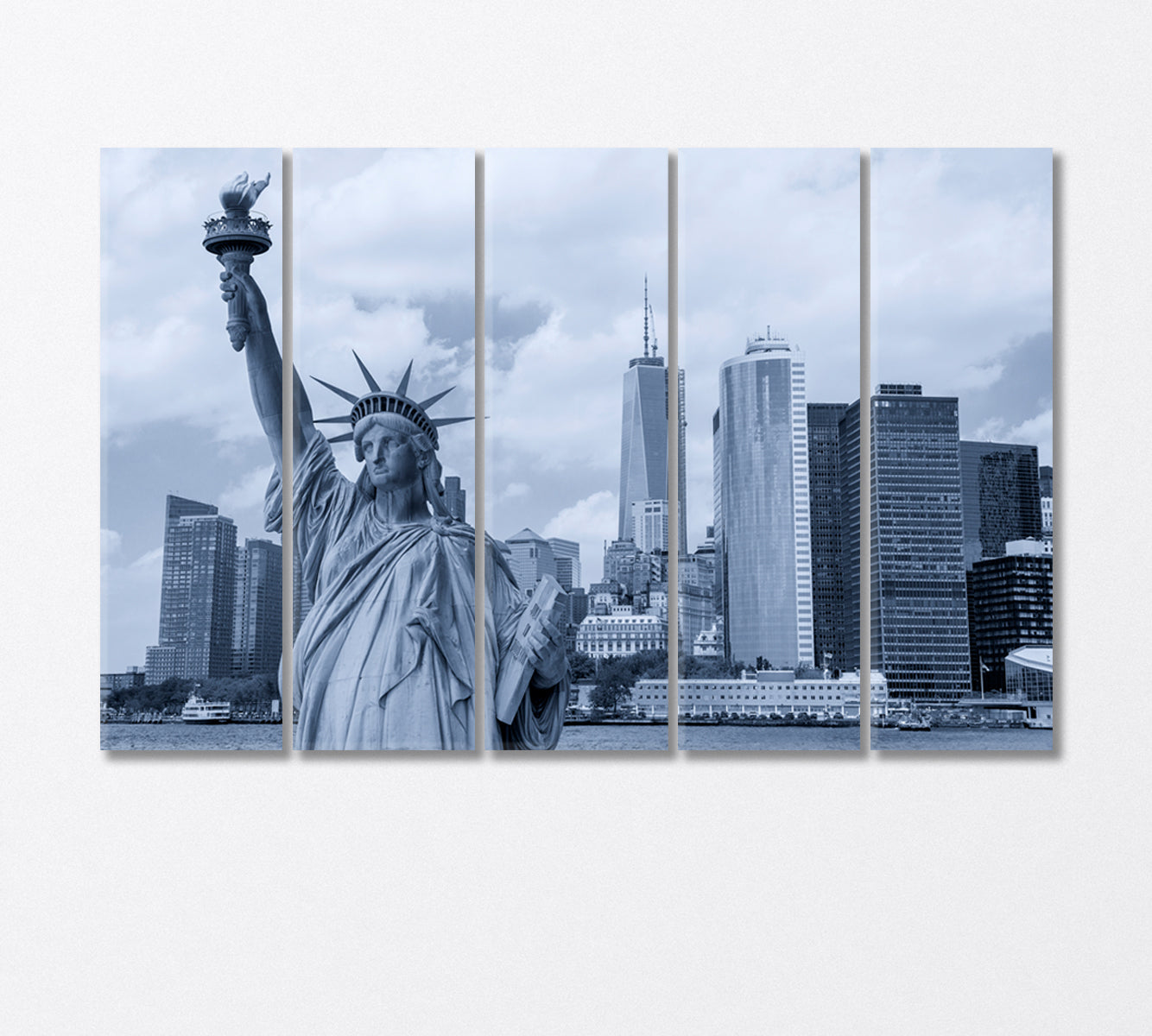 Statue of Liberty Overlooking Manhattan Canvas Print-Canvas Print-CetArt-5 Panels-36x24 inches-CetArt