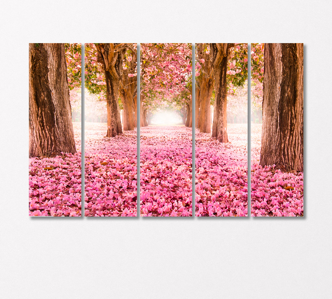 Romantic Tunnel of Pink Flower Trees Canvas Print-Canvas Print-CetArt-5 Panels-36x24 inches-CetArt