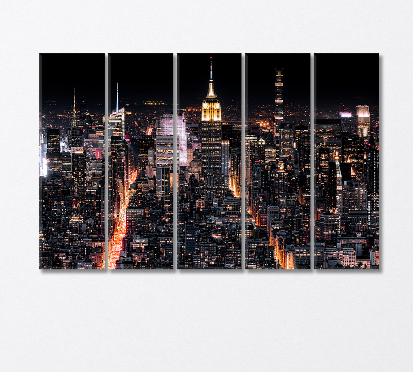 Night New York with Illuminated Avenues Canvas Print-Canvas Print-CetArt-5 Panels-36x24 inches-CetArt