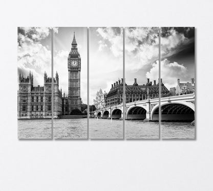 The Big Ben the Houses of Parliament and Westminster Bridge London Canvas Print-Canvas Print-CetArt-5 Panels-36x24 inches-CetArt