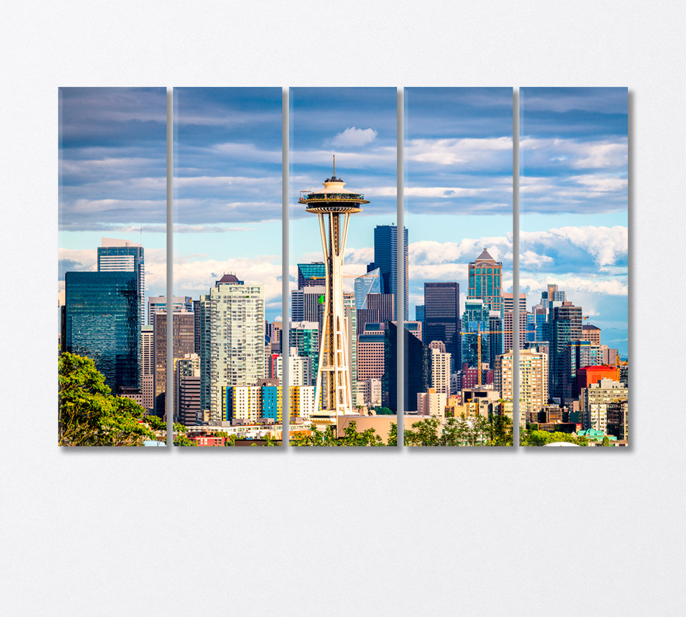View of Seattle City and Space Needle USA Canvas Print-Canvas Print-CetArt-5 Panels-36x24 inches-CetArt