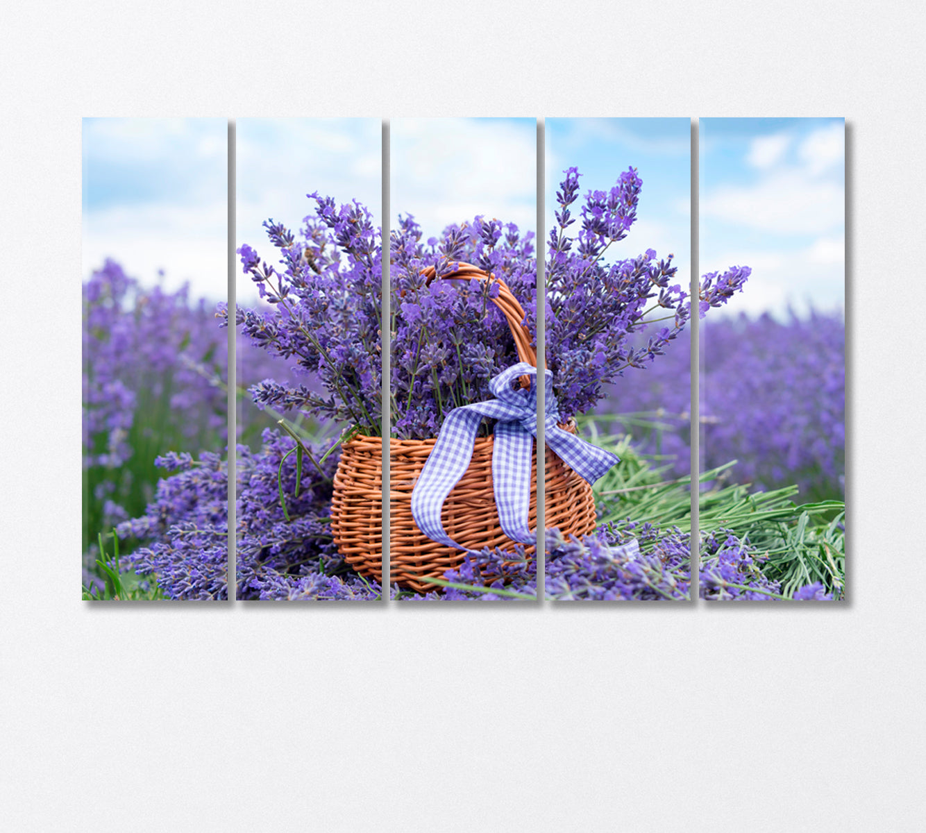 Lavender Bouquet in Wicker Basket Canvas Print-Canvas Print-CetArt-5 Panels-36x24 inches-CetArt