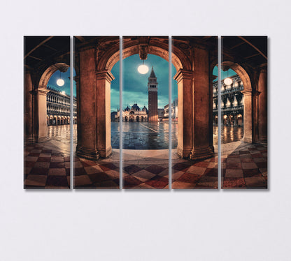 Night View of Piazza San Marco in Venice Italy Canvas Print-Canvas Print-CetArt-5 Panels-36x24 inches-CetArt