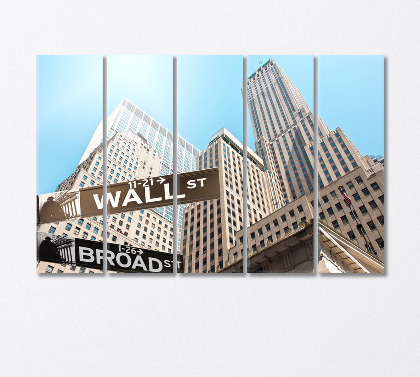 Road Sign Wall Street New York USA Canvas Print-Canvas Print-CetArt-5 Panels-36x24 inches-CetArt