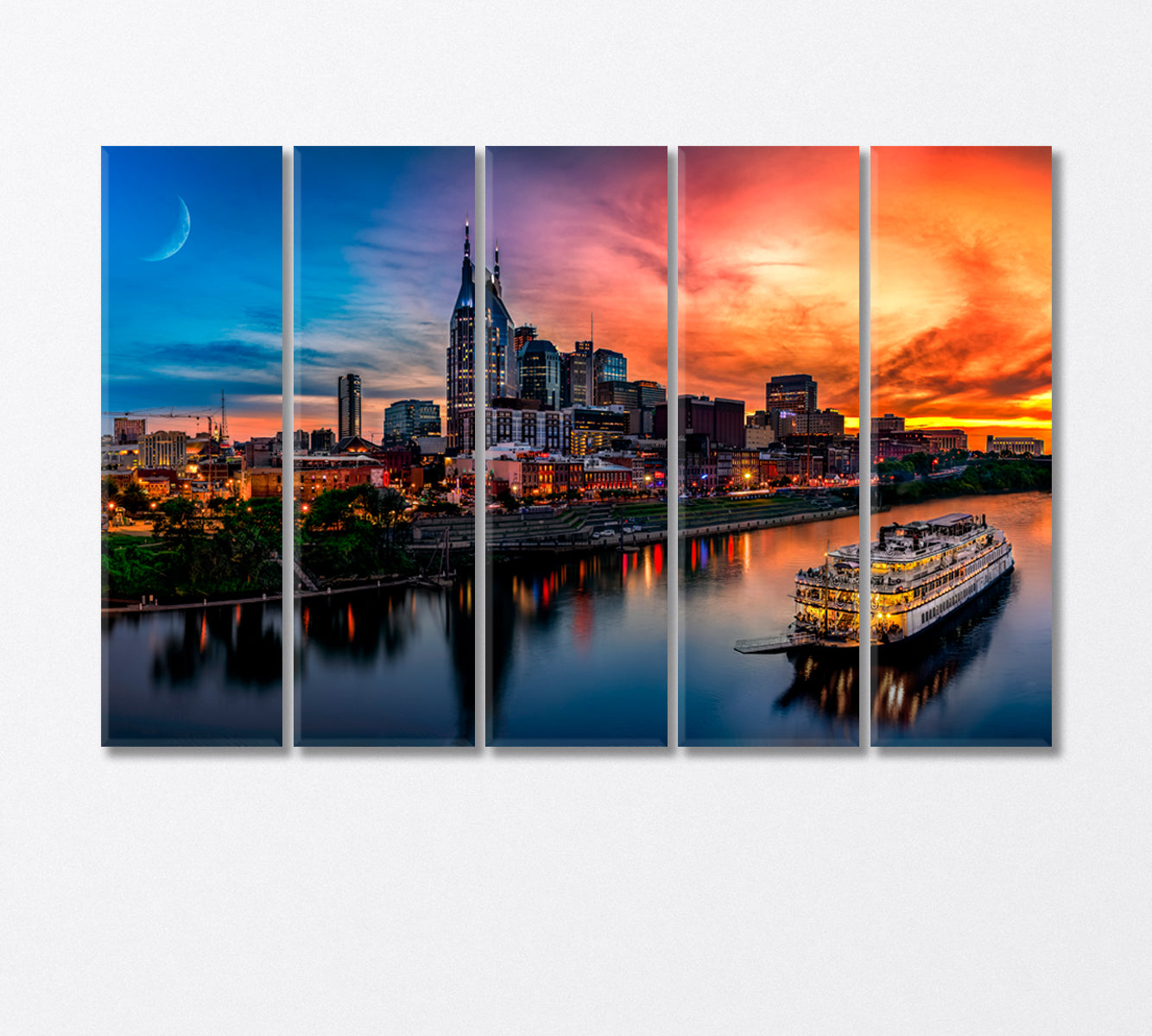 Sunset over Nashville Tennessee USA Canvas Print-Canvas Print-CetArt-5 Panels-36x24 inches-CetArt