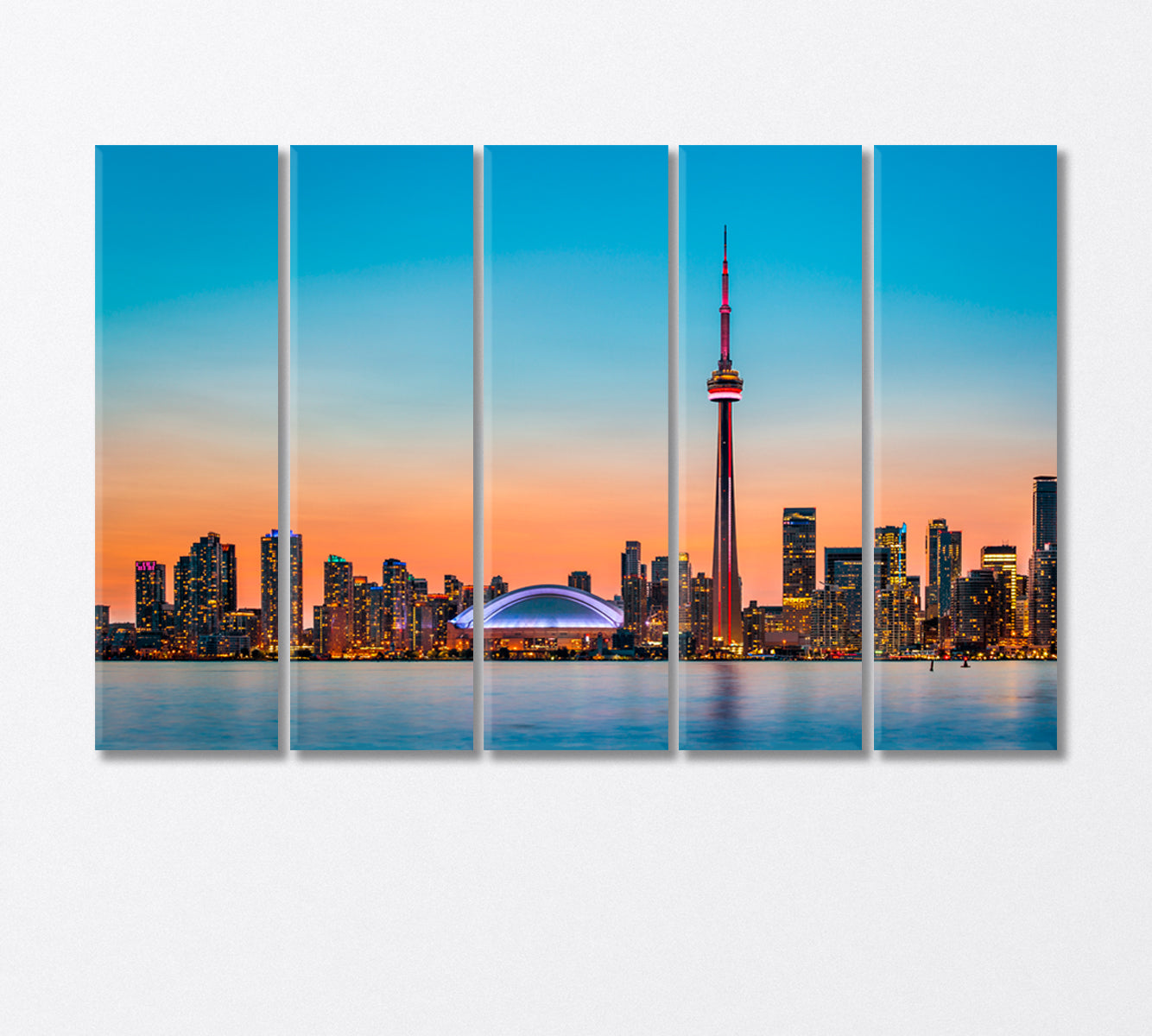 Skyline Toronto over Ontario Lake at Twilight Canvas Print-Canvas Print-CetArt-5 Panels-36x24 inches-CetArt