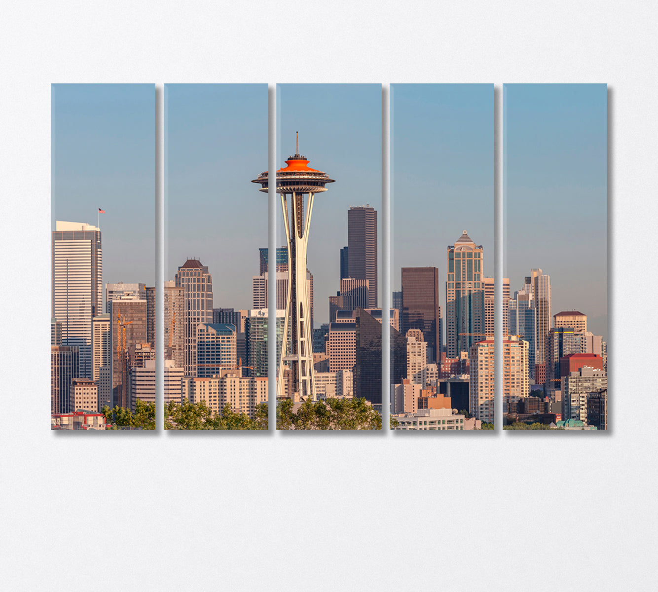 Seattle Skyline Panorama at Sunset Washington USA Canvas Print-Canvas Print-CetArt-5 Panels-36x24 inches-CetArt