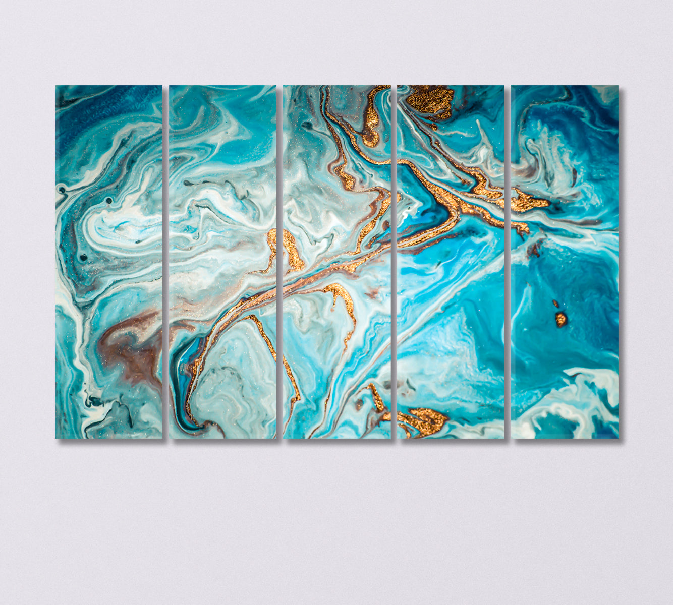 Golden and Blue Mixed Acrylic Paints Canvas Print-Canvas Print-CetArt-5 Panels-36x24 inches-CetArt