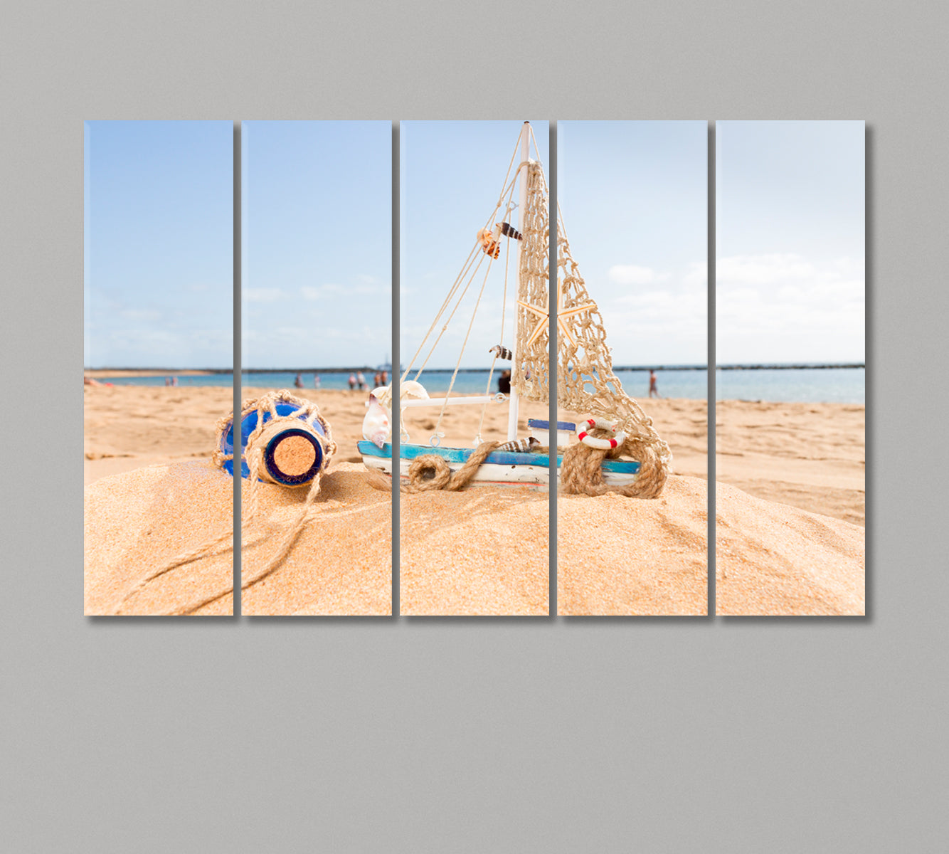 Little Wooden Boat at Ocean Coast Canvas Print-Canvas Print-CetArt-5 Panels-36x24 inches-CetArt