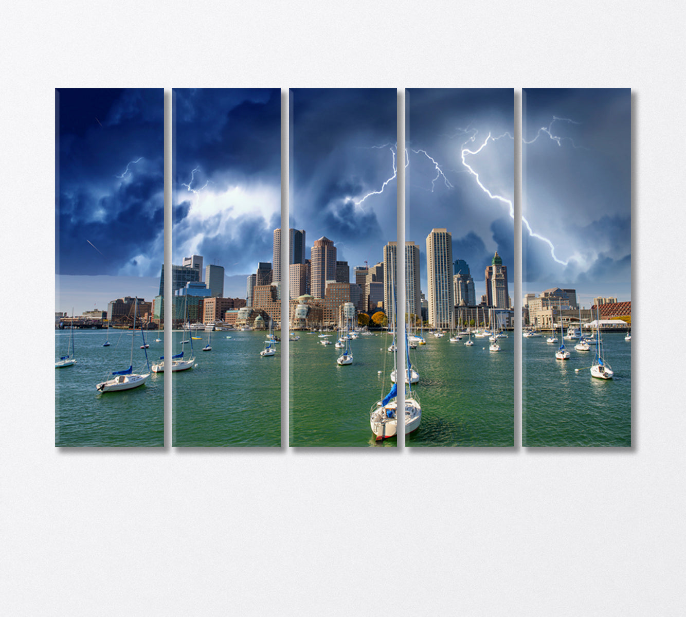 Boston Skyline and Boats Under an Impending Storm Canvas Print-Canvas Print-CetArt-5 Panels-36x24 inches-CetArt