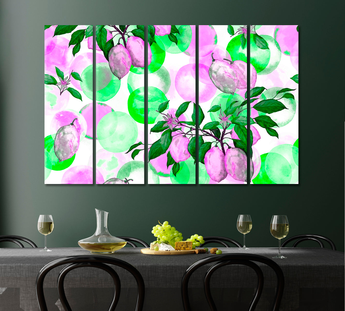 Abstract Ripe Lemons With Green Bubbles Canvas Print-Canvas Print-CetArt-5 Panels-36x24 inches-CetArt
