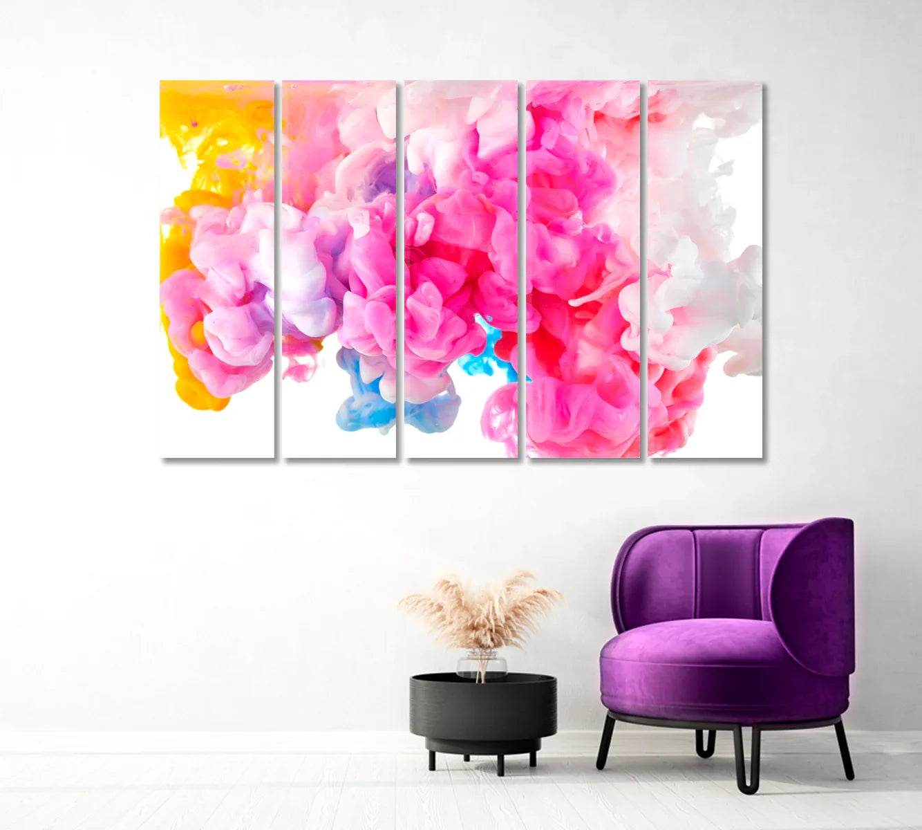 Five-panel Abstract Multicolored Smoke creating an impactful wall display