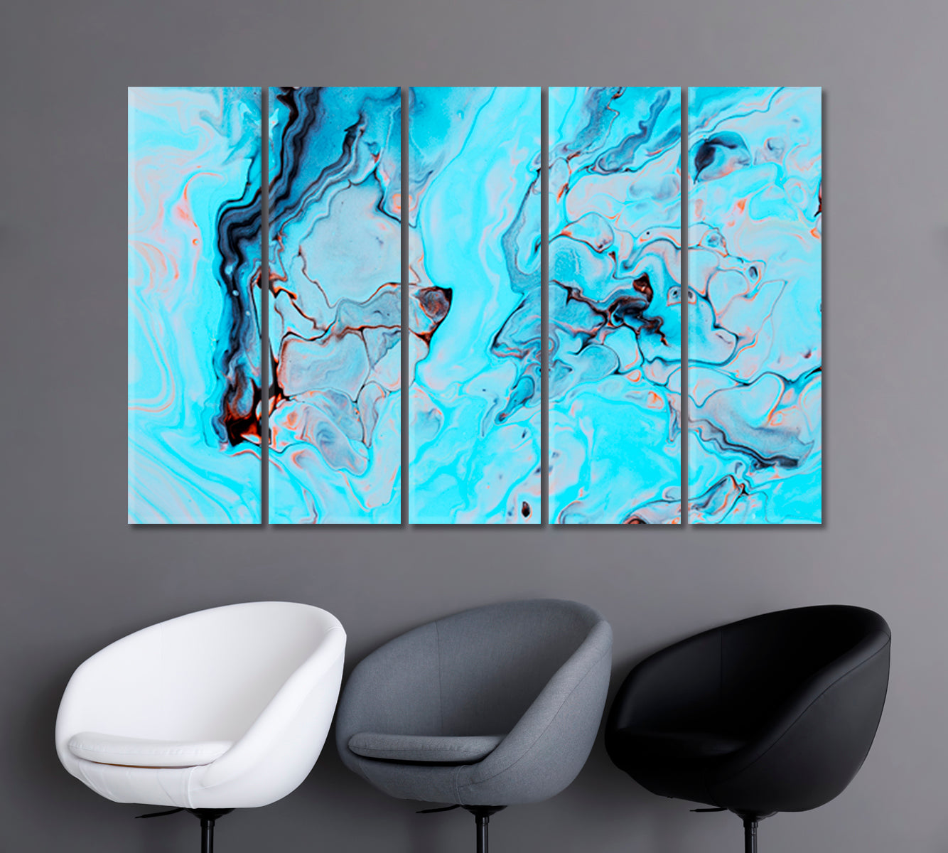 Modern Blue Acrylic Liquid Swirl Abstract Pattern Canvas Print-Canvas Print-CetArt-5 Panels-36x24 inches-CetArt