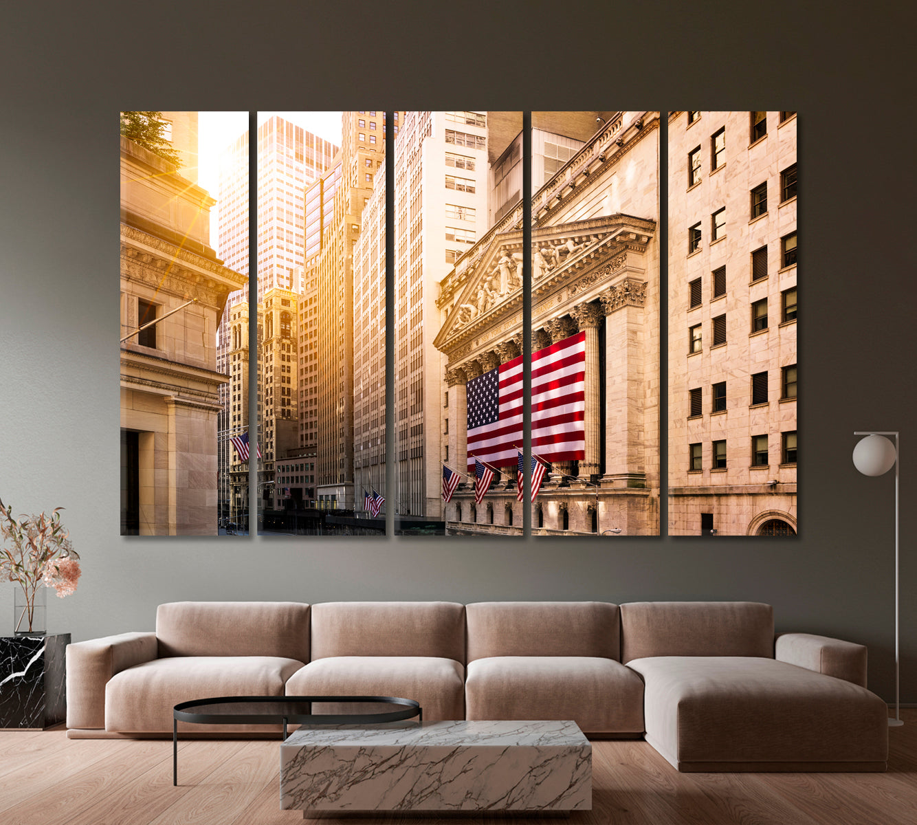 New York Stock Exchange with Flag USA Canvas Print-Canvas Print-CetArt-1 Panel-24x16 inches-CetArt