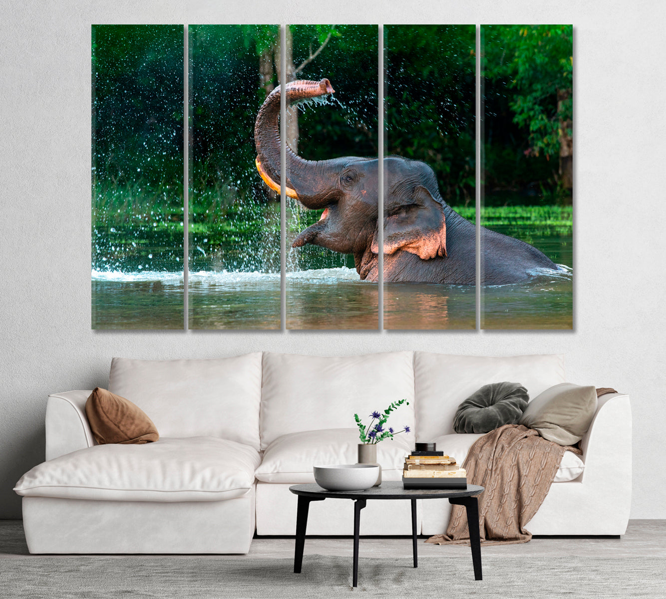 Asian Elephant Enjoying a Bath Canvas Print-Canvas Print-CetArt-1 Panel-24x16 inches-CetArt