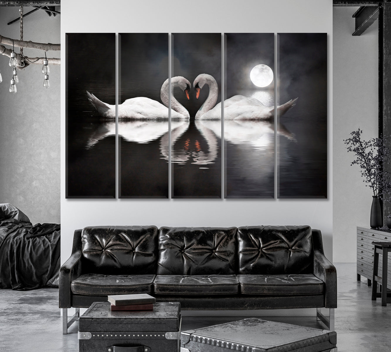 Two White Swans in Shape of Heart Canvas Print-Canvas Print-CetArt-1 Panel-24x16 inches-CetArt