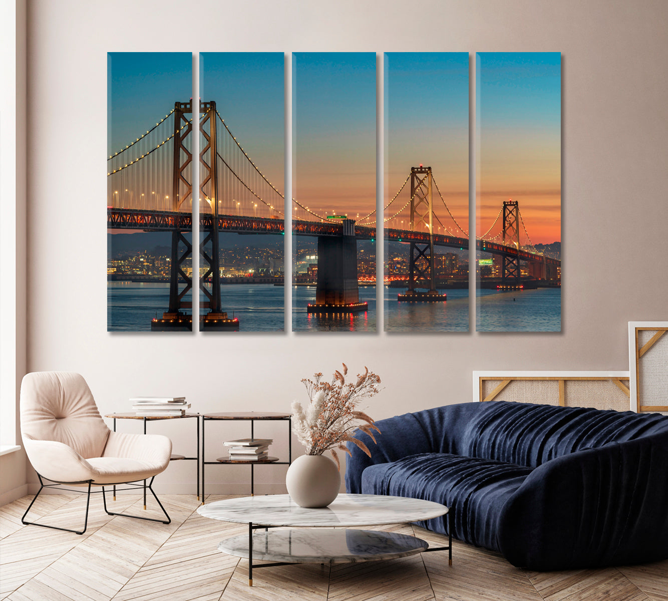 Bay Bridge Sunset San Francisco Canvas Print-Canvas Print-CetArt-5 Panels-36x24 inches-CetArt