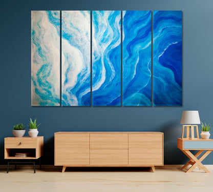 White and Blue Wave Lines Canvas Print-Canvas Print-CetArt-1 Panel-24x16 inches-CetArt