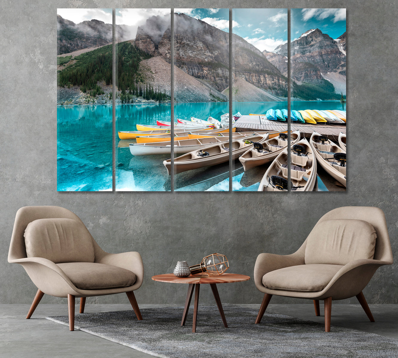 Canoe on the Lake in Banff National Park Canada Canvas Print-Canvas Print-CetArt-1 Panel-24x16 inches-CetArt