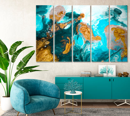 Standing Luxury Abstraction in Blue and Gold Canvas Print-Canvas Print-CetArt-1 Panel-24x16 inches-CetArt
