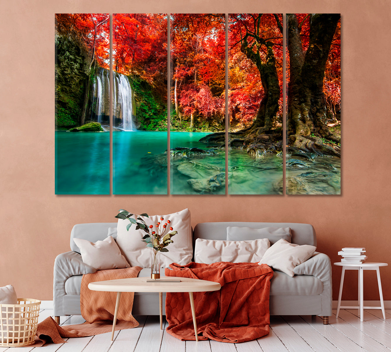 Waterfall in Autumn Park Erawan Thailand Canvas Print-Canvas Print-CetArt-1 Panel-24x16 inches-CetArt