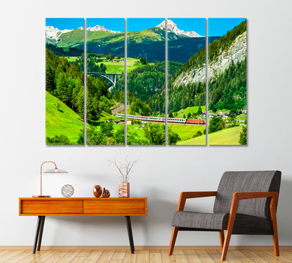 Passenger Train at Brenner Railway in Austrian Alps Canvas Print-Canvas Print-CetArt-1 Panel-24x16 inches-CetArt