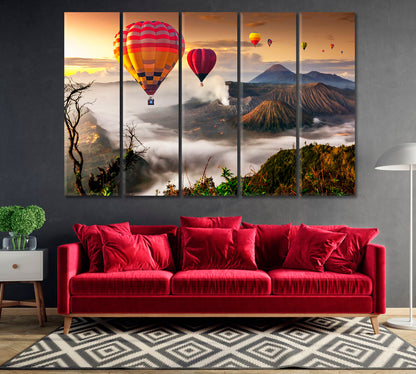 Colorful Hot Air Balloons over Bromo Volcano Indonesia Canvas Print-Canvas Print-CetArt-1 Panel-24x16 inches-CetArt