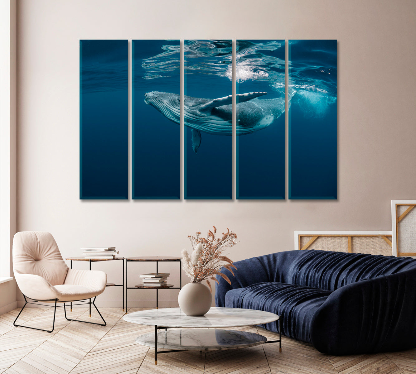 Baby Whale Surface Ocean Canvas Print-Canvas Print-CetArt-5 Panels-36x24 inches-CetArt