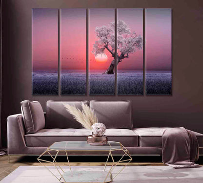 Lonely Tree at Beautiful Sunset Canvas Print-Canvas Print-CetArt-1 Panel-24x16 inches-CetArt