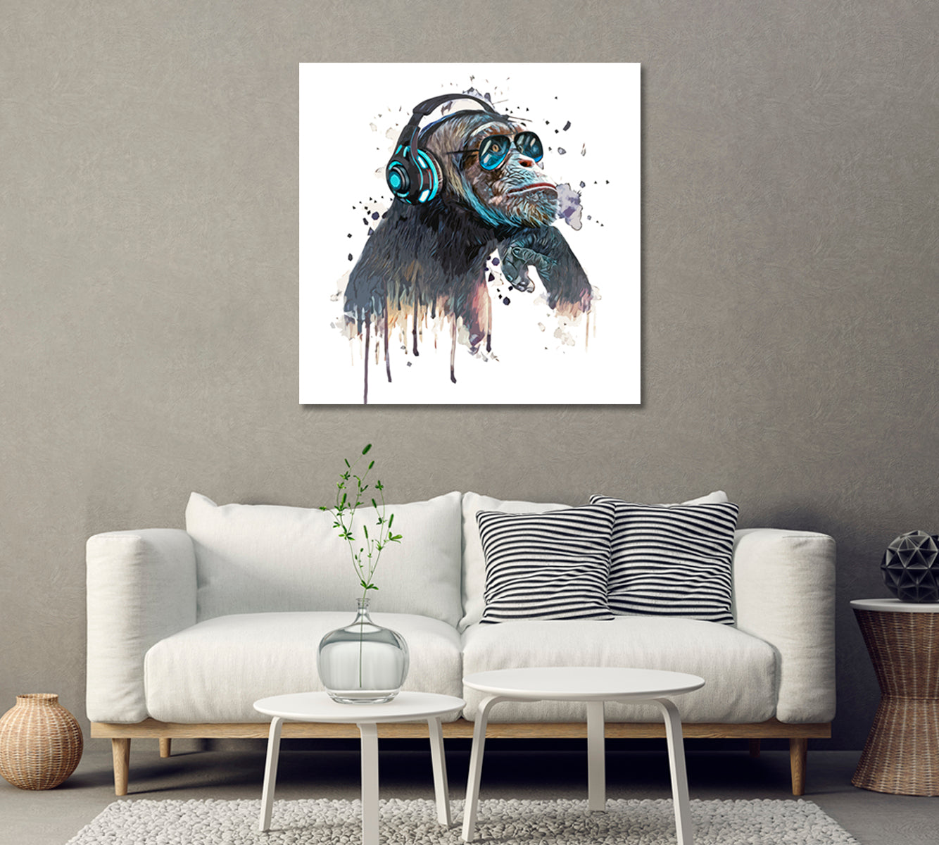Hipster Monkey in Headphones Canvas Print-Canvas Print-CetArt-1 panel-12x12 inches-CetArt