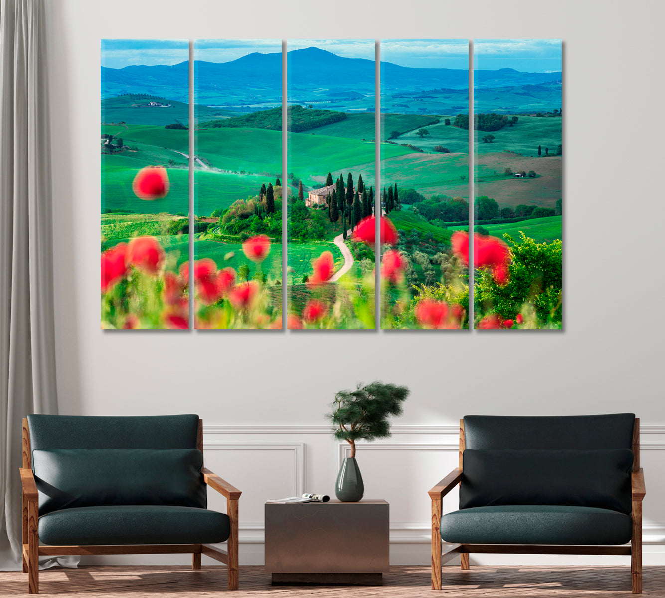 Tuscany Landscape with Poppy Flowers Canvas Print-Canvas Print-CetArt-1 Panel-24x16 inches-CetArt