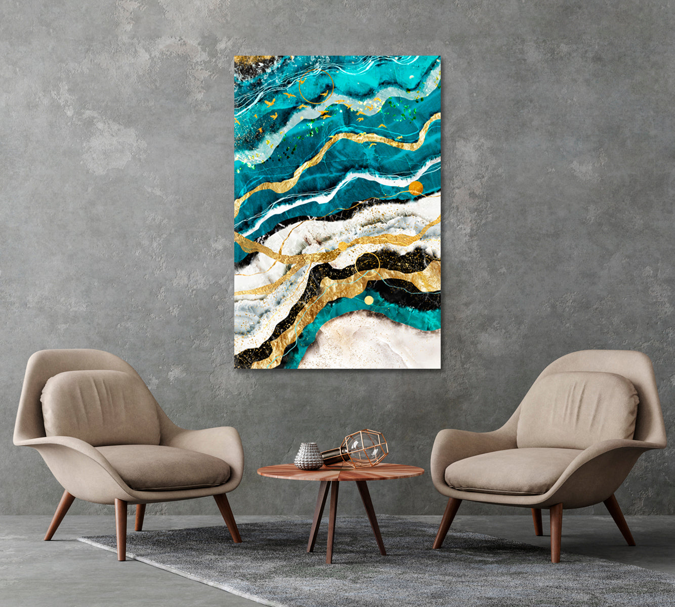 Abstract Blue Ocean Marble Pattern with Veins Canvas Print-Canvas Print-CetArt-1 panel-16x24 inches-CetArt