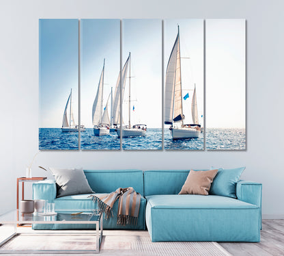 Sailing Ship Yachts with White Sails Canvas Print-Canvas Print-CetArt-1 Panel-24x16 inches-CetArt