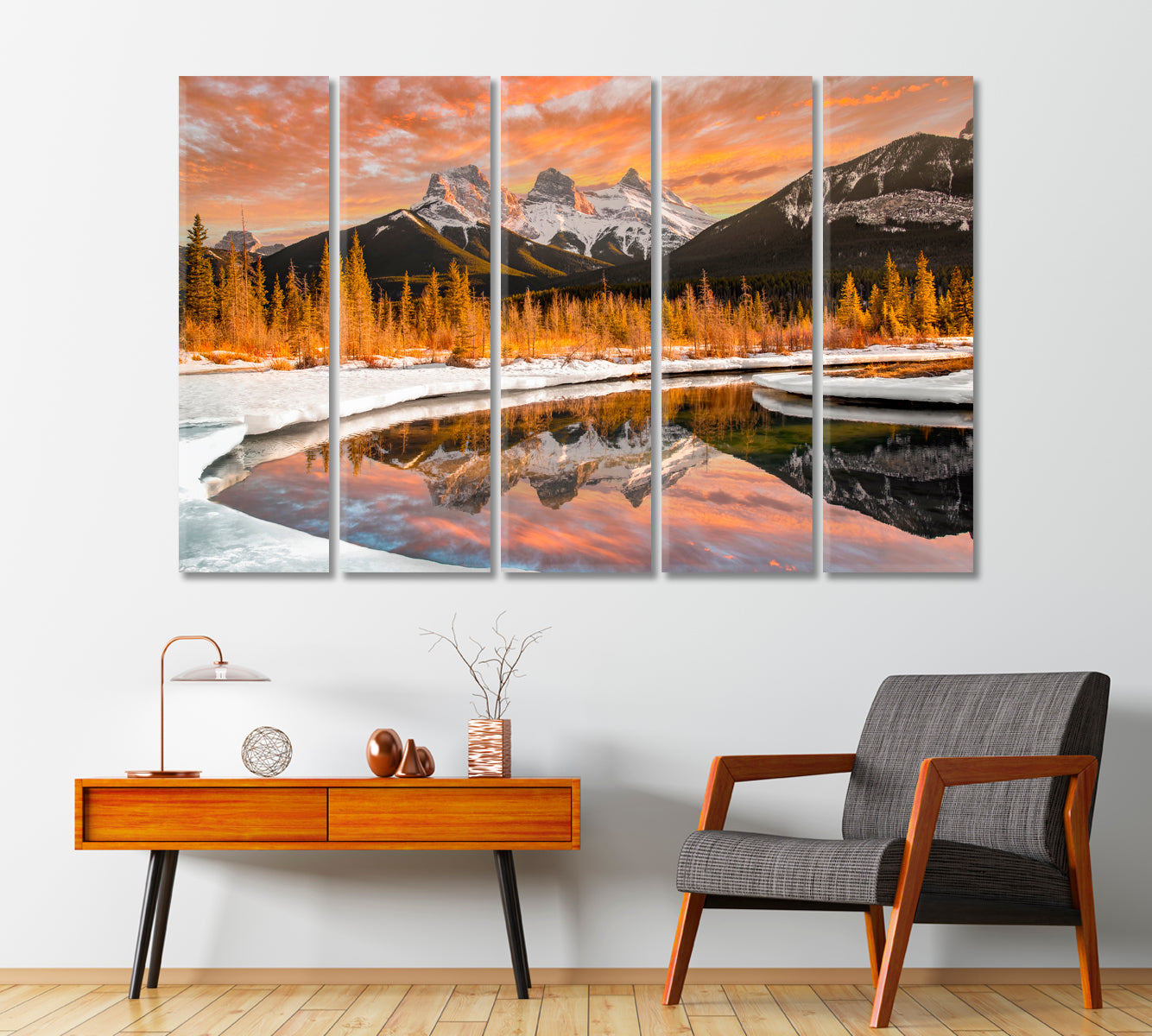 Three Sisters Mountains Landscape Alberta Canada Canvas Print-Canvas Print-CetArt-1 Panel-24x16 inches-CetArt