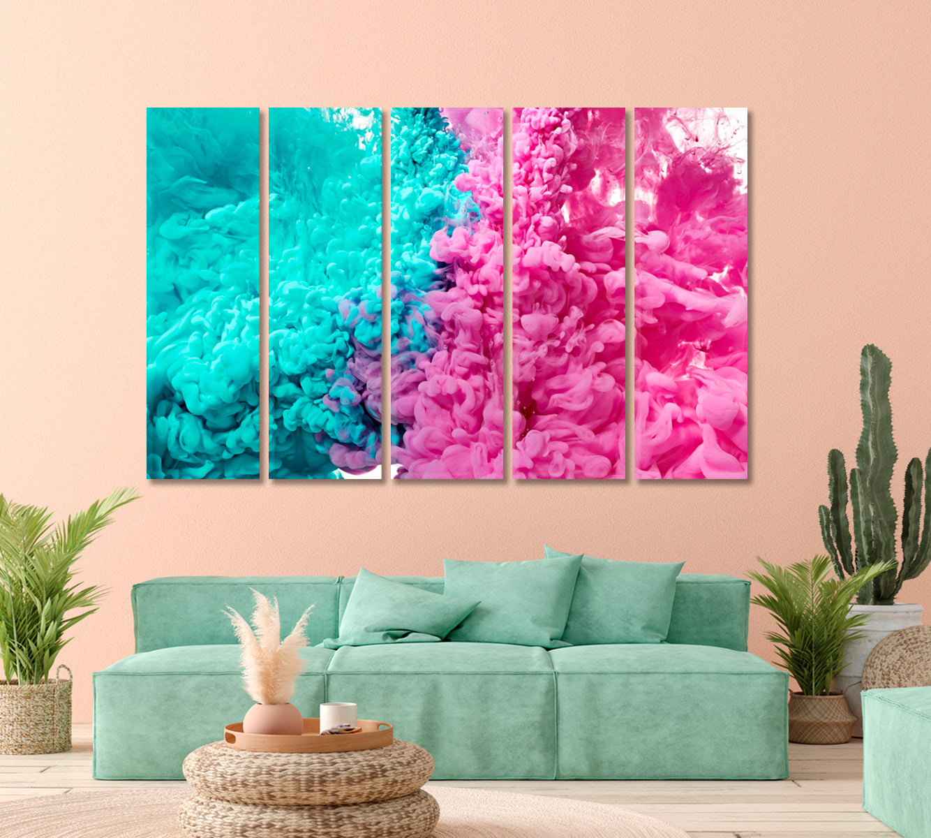 Pink and Green Ink Paint Drops in Water Canvas Print-Canvas Print-CetArt-1 Panel-24x16 inches-CetArt