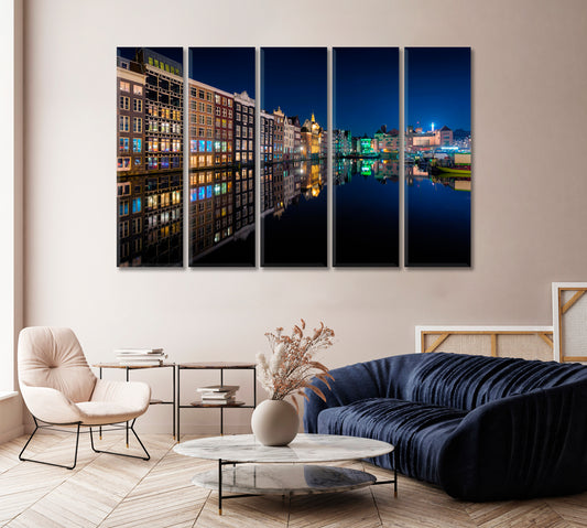 Beautiful Traditional Old Houses in Amsterdam at Night Canvas Print-Canvas Print-CetArt-1 Panel-24x16 inches-CetArt