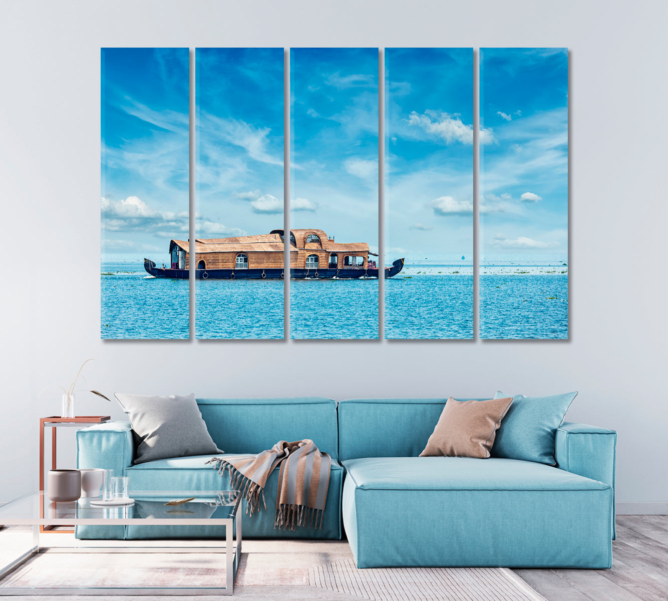 Houseboat in Vembanad Lake India Canvas Print-Canvas Print-CetArt-1 Panel-24x16 inches-CetArt